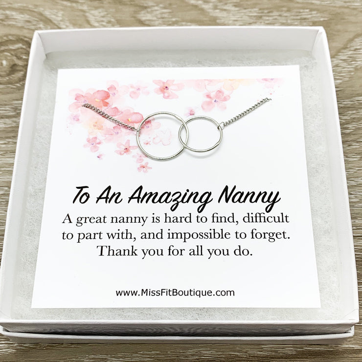 Amazing Nanny Gift, Interlocking Circles Necklace, Circular Pendant, Linked Circles Necklace, Thank You Gift for Nanny, Babysitter Gift