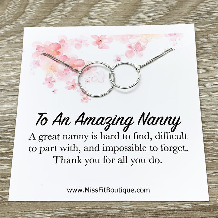 Amazing Nanny Gift, Interlocking Circles Necklace, Circular Pendant, Linked Circles Necklace, Thank You Gift for Nanny, Babysitter Gift