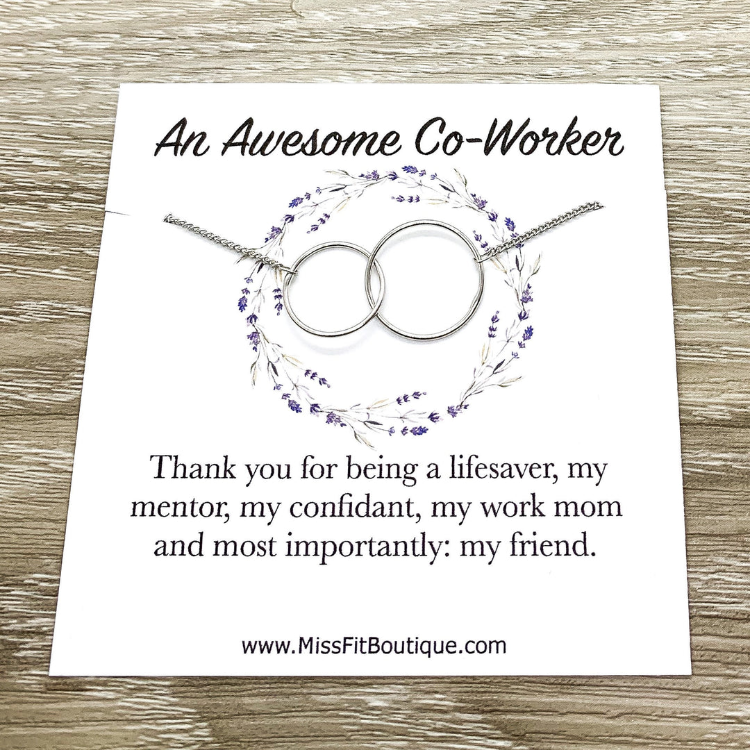 Amazing Coworker Gift, Interlocking Circles Necklace, Circular Pendant, Linked Circles Necklace, Gift for Colleague, Retirement Gift