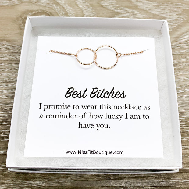 Best Bitches Gift, Interlocking Circles Necklace, Circular Pendant, Linked Circles Necklace, Unbiological Sister Gift, Favorite Bitch Gift