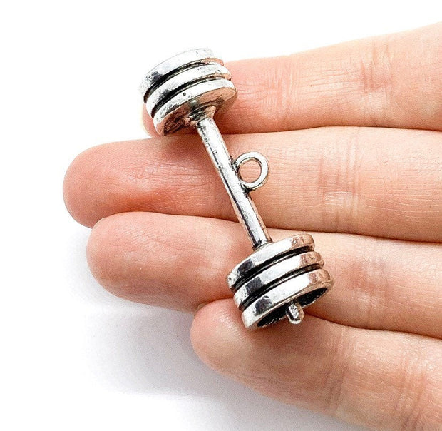 Large Barbell Charm, Weightlifting Charm, Weight Charms, Heavy Lifting Charms, Fitness Charms, Jewelry Findings, Gym Charm, Stocking Stuffer