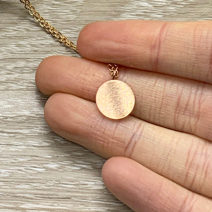 Daughter Gift, Tiny Round Disc Necklace, Rose Gold Solitaire Pendant, Unbiological Daughter Gift, Birthday Gift for Daughter, Christmas