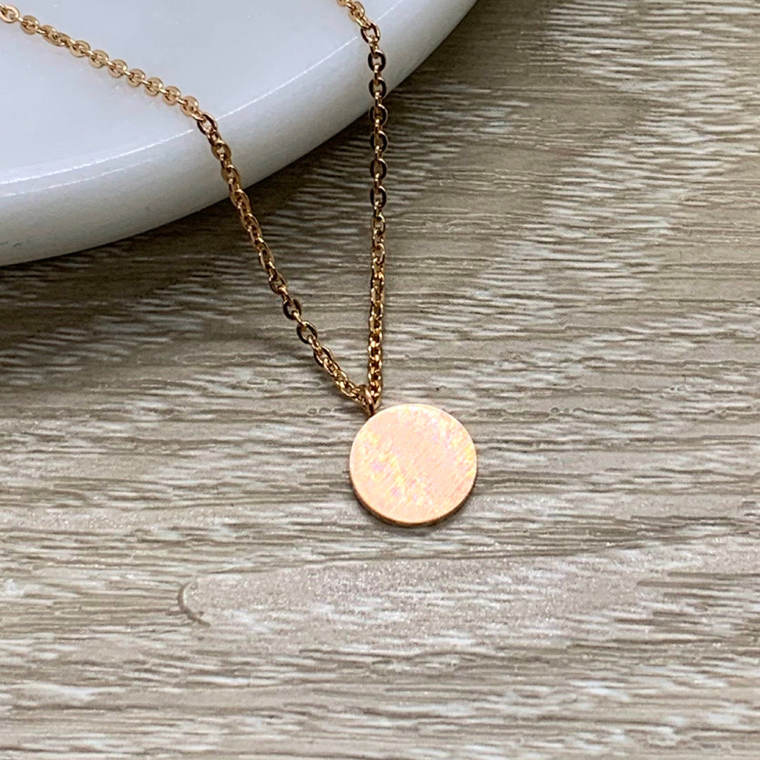Daughter Gift, Tiny Round Disc Necklace, Rose Gold Solitaire Pendant, Unbiological Daughter Gift, Birthday Gift for Daughter, Christmas