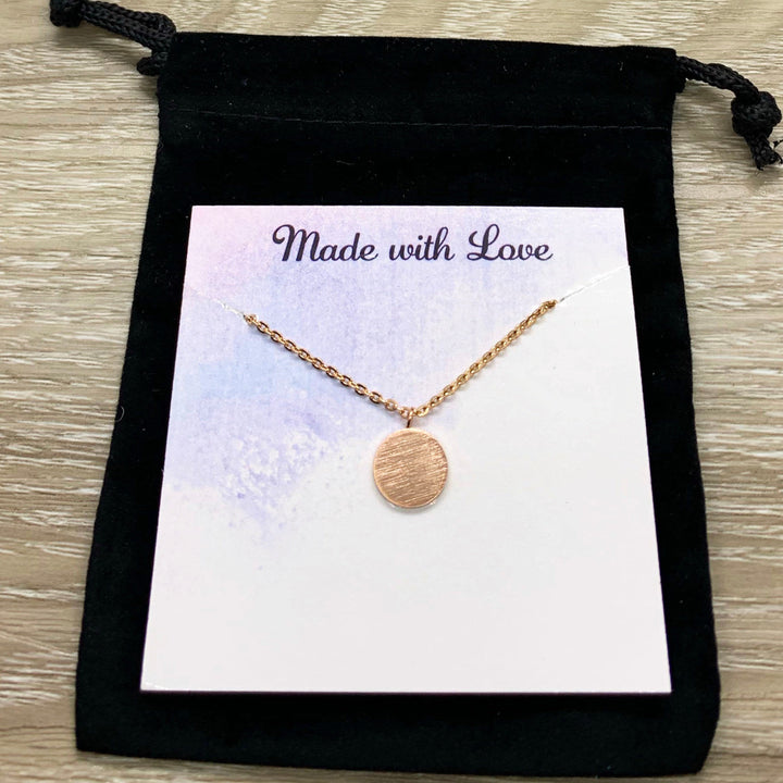 Daughter Gift, Tiny Round Disc Necklace, Rose Gold Solitaire Pendant, Unbiological Daughter Gift, Birthday Gift for Daughter, Christmas