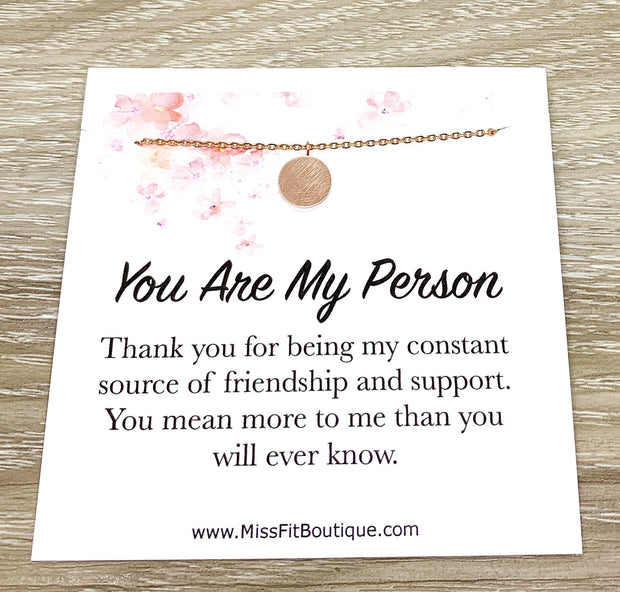 You Are My Person Gift, Tiny Round Disc Necklace, Rose Gold Solitaire Pendant, Unbiological Sister Gift, BFF Birthday Gift, Girlfriend Gift