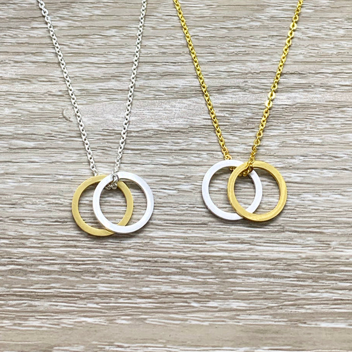 Unbreakable Bond Gift, Pendant, Linked Circles Necklace, Interlocking Circles Necklace, Gift for Best Friend, Anniversary Gift, Love Jewelry