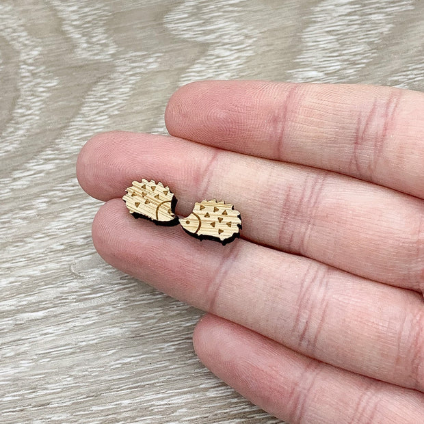 Hedgehog Stud Earrings, Tiny Porcupine Earrings, Animal Lover Jewelry, Cute Wooden Earrings, Unique Jewelry, Gift for Her