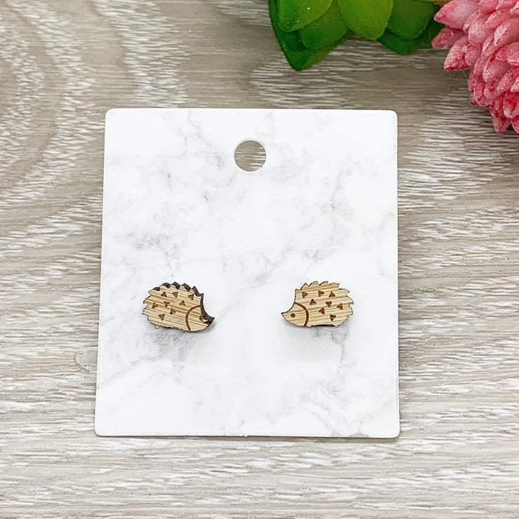 Hedgehog Stud Earrings, Tiny Porcupine Earrings, Animal Lover Jewelry, Cute Wooden Earrings, Unique Jewelry, Gift for Her