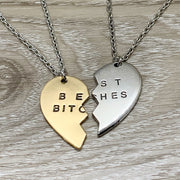 Best Bitches Split Heart Keychain or Necklace Set for 2, Friendship