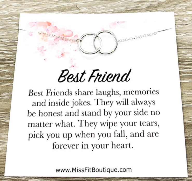 Best Friends Necklace with Gift Box, Linked Circles Necklace, 2 Circle Pendants, Personalized Card, Gift for Bestie, Friend Christmas