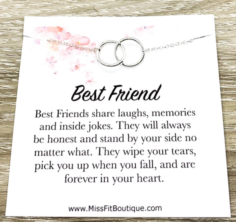 Best Friends Necklace, Linked Circles Necklace, 2 Circle Pendants, Personalized Quote Card, Gift for Bestie, Friend Christmas, Gift for Her