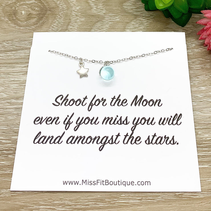 Shoot For The Moon Quote, Tiny Star Necklace, Inspirational Gift, Best Friend Gift, Friendship Necklace, Minimal Jewelry, Uplifting Gift