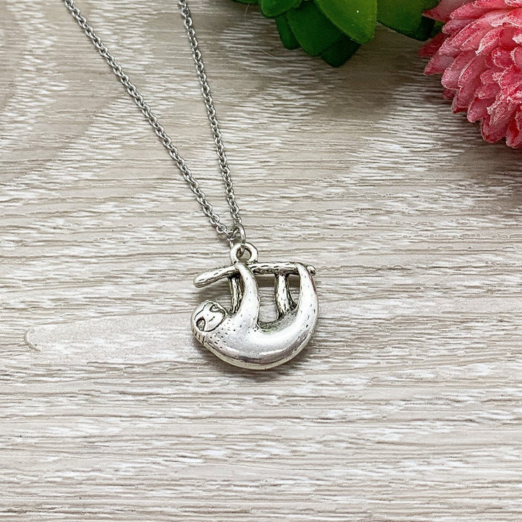 Hang In There Card, Sloth Necklace Silver, Dainty Sloth Jewelry, Animal Lover Gift, Cute Necklace, Uplifting Gift, Personalized Card for Her