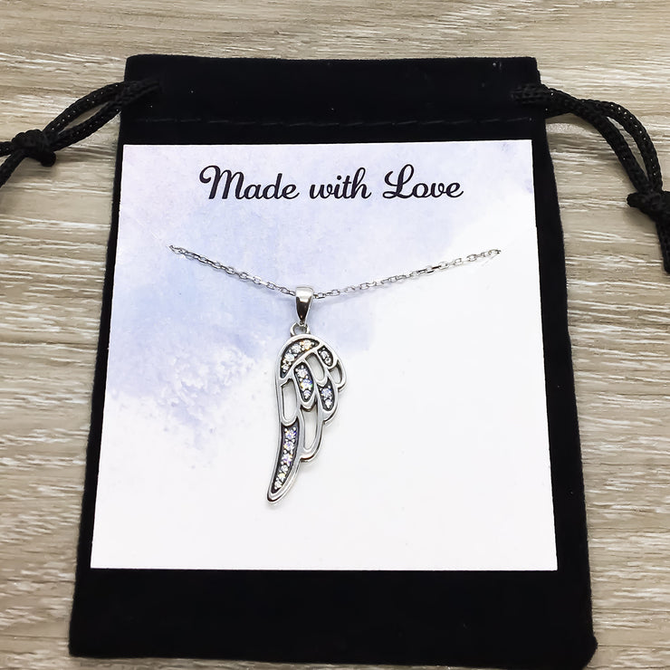 Sterling Silver Angel Necklace, Piece of my Heart is in Heaven Necklace, Never Forgotten Card, Dainty Loss Jewelry, Remembrance Gift, Grief