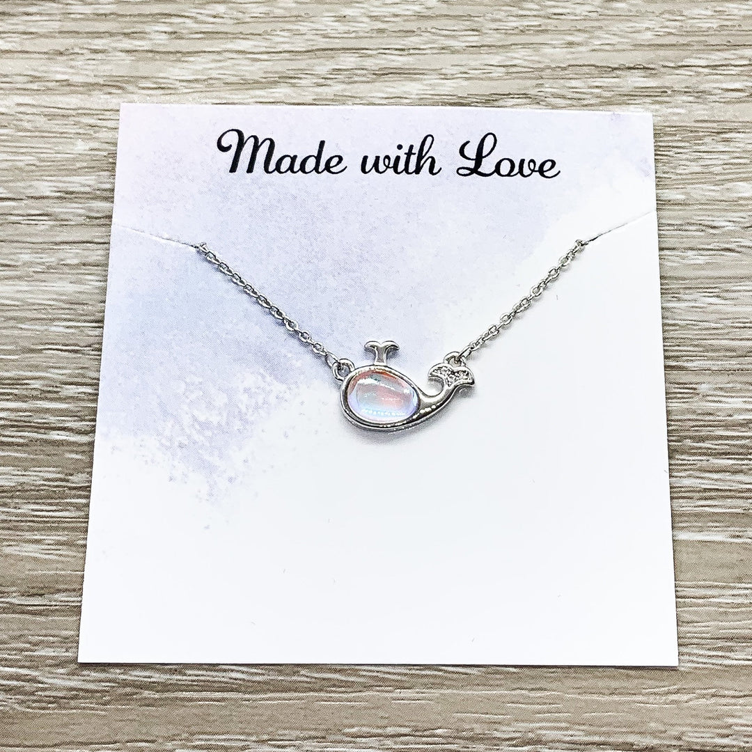 Whale Symbol, Whale Jewelry Gift, Opalite Whale Necklace, Mental Health, Beach Necklace, Support Gift, Ocean Gift, Friendship Necklace
