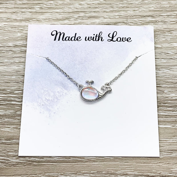 Whale Wisdom Quote, Whale Jewelry Gift, Opalite Whale Necklace, Beach Necklace, Minimalist Gift, Ocean Gift, Friendship Necklace