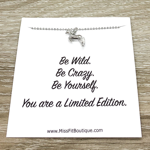 Silver Unicorn Necklace, Be Yourself Card, Unicorn Jewelry, Uplifting Gift, Unicorn Lover Gift, Unicorn Pendant, Teen Girl Gift, Birthday