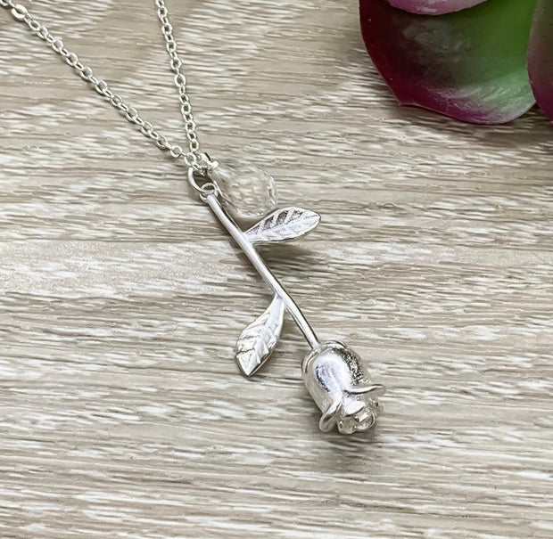 Rose Necklace, Sterling Silver Flower Jewelry, Keep Going Card, Floral Jewelry, Uplifting Gift, Gift from Friend, Meaningful Gift for Her