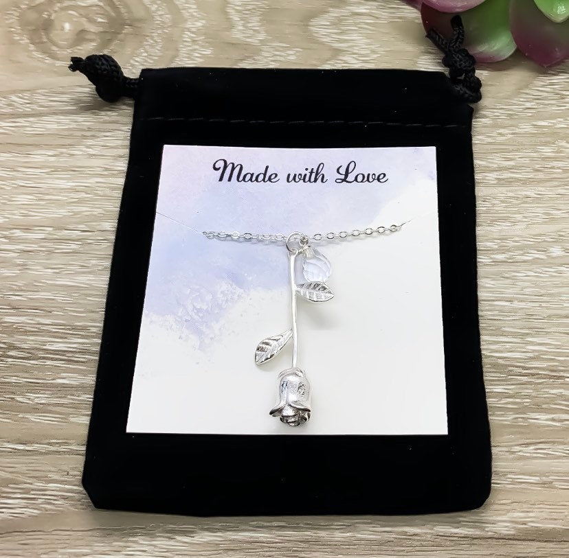 Rose Necklace, Sterling Silver Flower Jewelry, Different Garden, Floral Jewelry, Uplifting Gift, Gift for Sister, Meaningful Gift