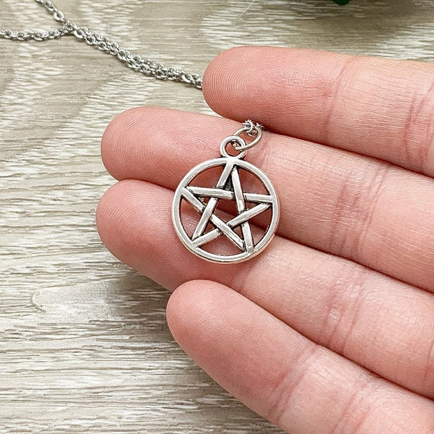 Silver Pentagram Necklace, Witch Pendant, Star Necklace, Celestial Jewelry, Friendship Necklace, Wiccan Necklace, Birthday Gift for Her