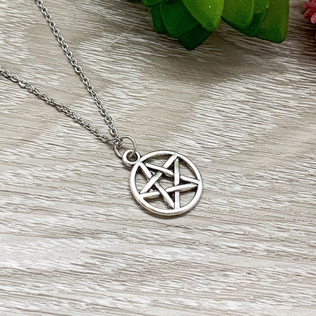 Silver Pentagram Necklace, Witch Pendant, Star Necklace, Celestial Jewelry, Friendship Necklace, Wiccan Necklace, Birthday Gift for Her