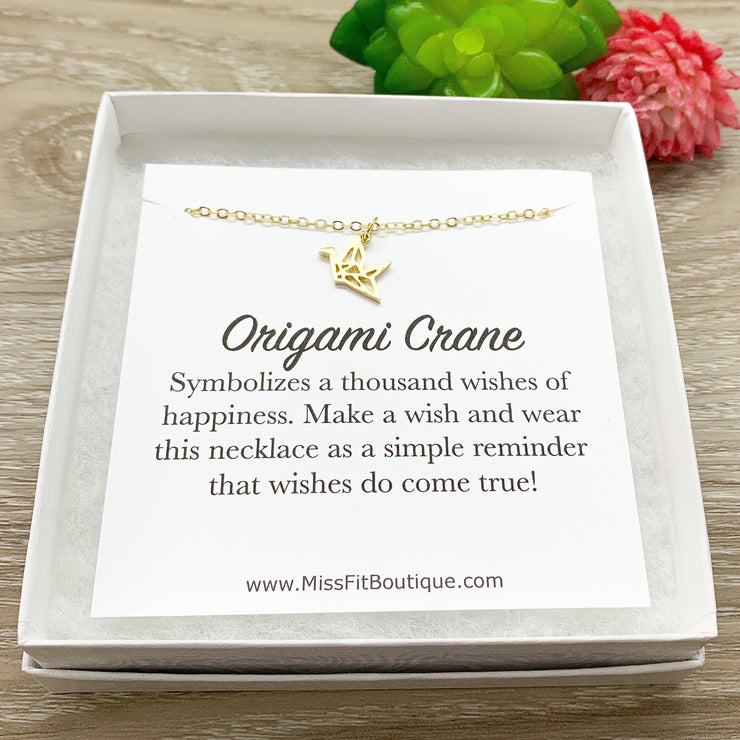 Origami Crane Necklace with Personalized Card, Bird Jewelry, Nature Lover Jewelry, Friendship Necklace, Motivational Gift, Inspirational