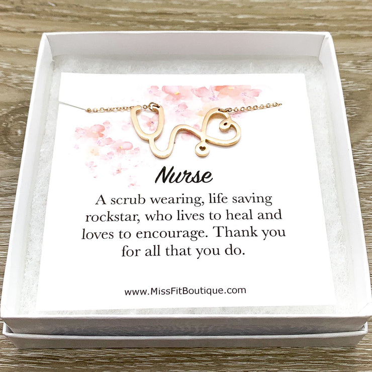 Nurse Gift, Stethoscope Necklace, Nurse Appreciation Gift, Nursing Jewelry Gift, Thank You Gift from Patient, Nursing Student Gift, Holiday