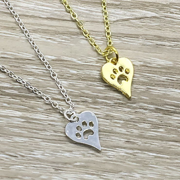 Heart Paw Print Necklace, Veterinarian Gift, Fur Mama Gift, Paw Pendant, Minimal Pet Jewelry, Cat Lover Gift, Dog Owner, Stocking Stuffer