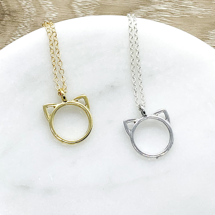 Purrfection Necklace Silver, Dainty Cat Ears Pendant, Minimal Cat Jewelry, Cat Lover Gift, Cat Owner Gift, You’re The Cat’s Meow Quote