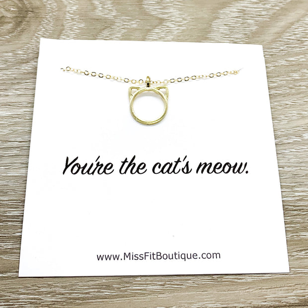 Purrfection Necklace Silver, Dainty Cat Ears Pendant, Minimal Cat Jewelry, Cat Lover Gift, Cat Owner Gift, You’re The Cat’s Meow Quote