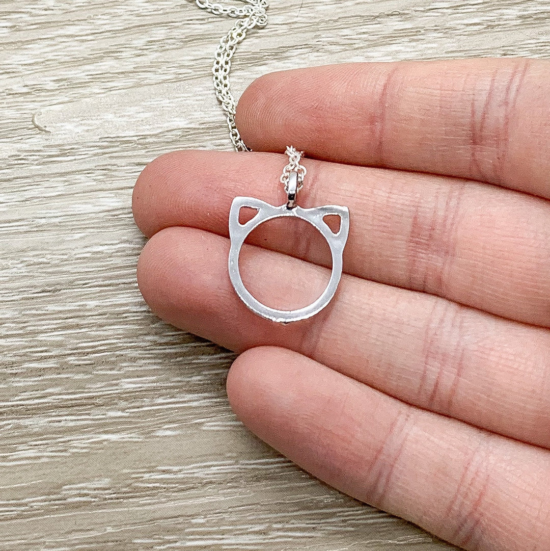Happy Birthday Card, Purrfection Necklace Silver, Dainty Cat Ears Pendant, Minimal Cat Jewelry, Cat Lover Gift, Cat Owner Gift