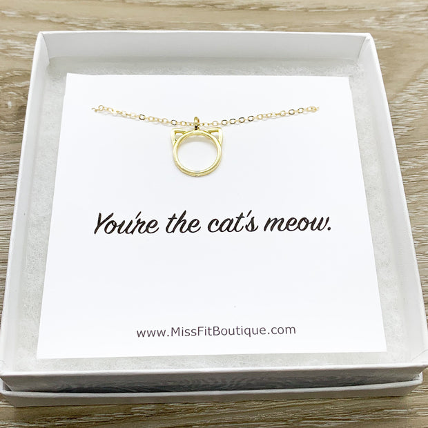 Purrfection Necklace Silver, Dainty Cat Ears Pendant, Minimal Cat Jewelry, Cat Lover Gift, Cat Owner Gift, You’re The Cat’s Meow Quote