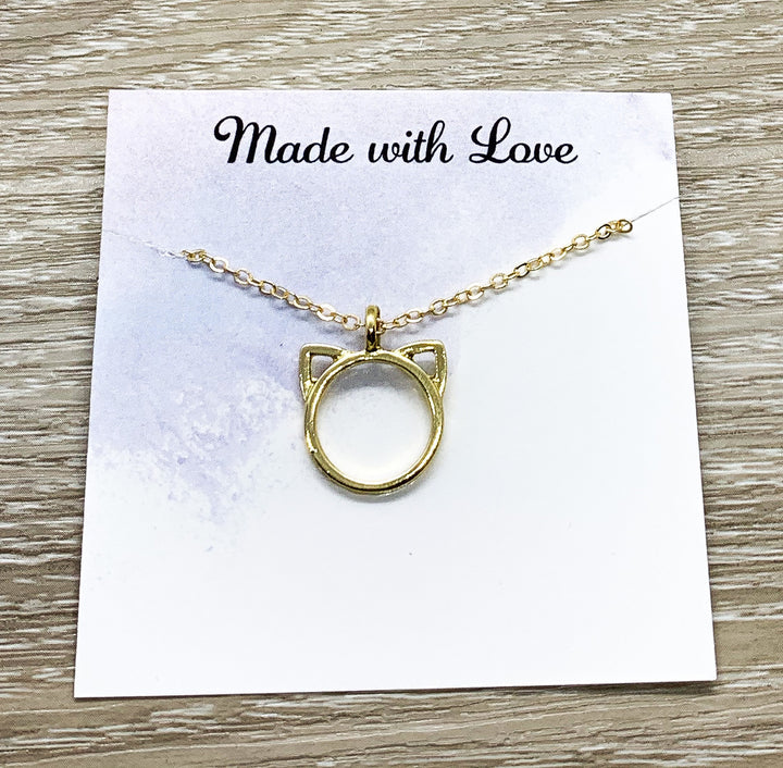 Happy Birthday Card, Purrfection Necklace Silver, Dainty Cat Ears Pendant, Minimal Cat Jewelry, Cat Lover Gift, Cat Owner Gift