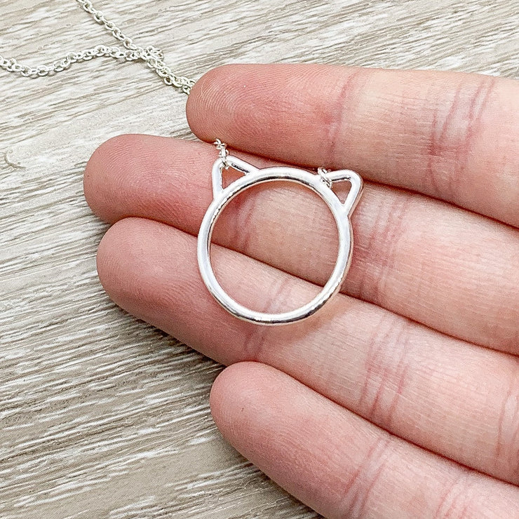 Happy Birthday Card, Purrfection Necklace Silver, Dainty Cat Ears Pendant, Minimal Cat Jewelry, Cat Lover Gift, Cat Owner Gift