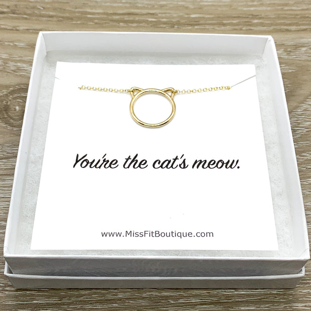 Purrfection Necklace Gold, Dainty Cat Ears Pendant, Minimal Cat Jewelry, Cat Lover Gift, Cat Owner Gift, You’re The Cat’s Meow Quote