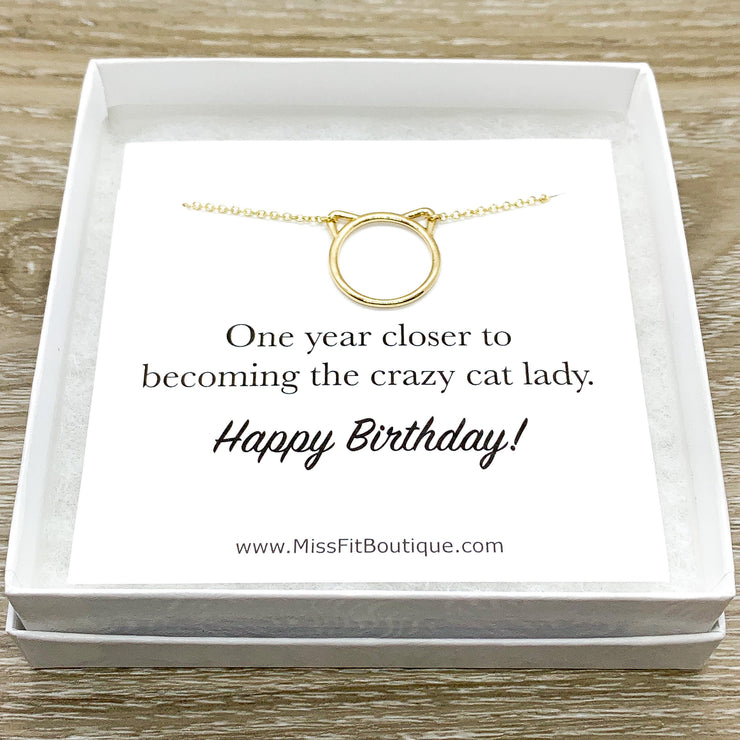 Happy Birthday Card, Purrfection Necklace Silver, Dainty Cat Ears Pendant, Minimal Cat Jewelry, Cat Lover Gift, Cat Owner Gift