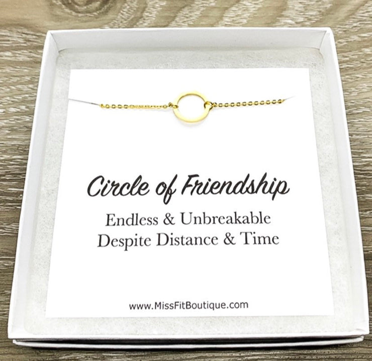 Circle of Friendship Gift, Dainty Gold Circle Necklace, Circular Pendant, Gift for Best Friend, Infinity Circle, Unbiological Sister Gift