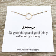 Karma Necklace, Rose Gold Open Circle Necklace, Circular Pendant, Gift for Friend, Infinity Circle, Eternity Jewelry, Layering Necklace