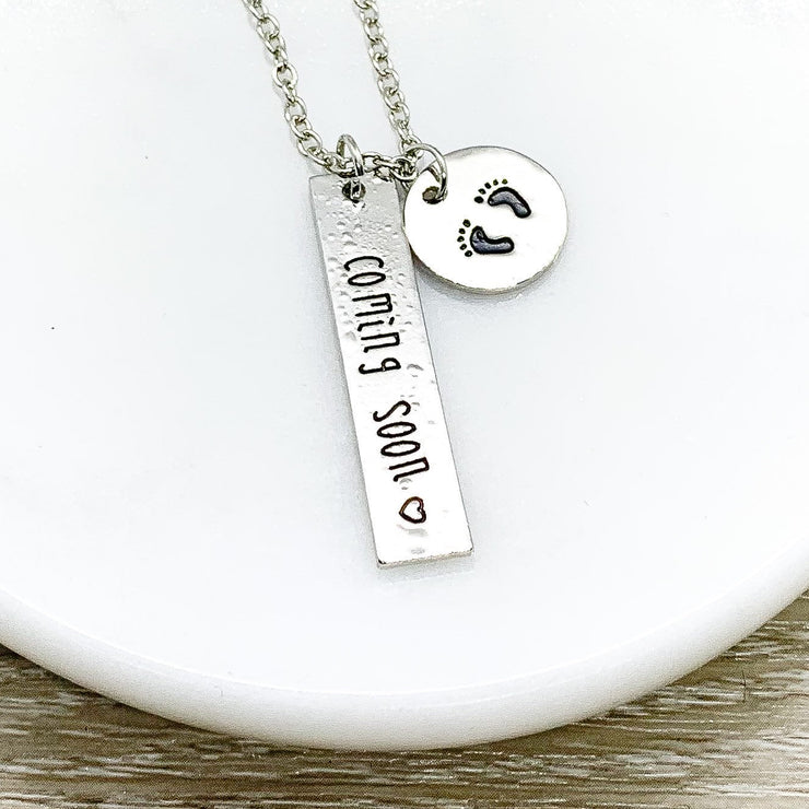 Baby Coming Soon Necklace, New Grandma Gift, Pregnancy Announcement Gift, Baby Reveal Jewelry, First Time Grandmother, New Baby Gift