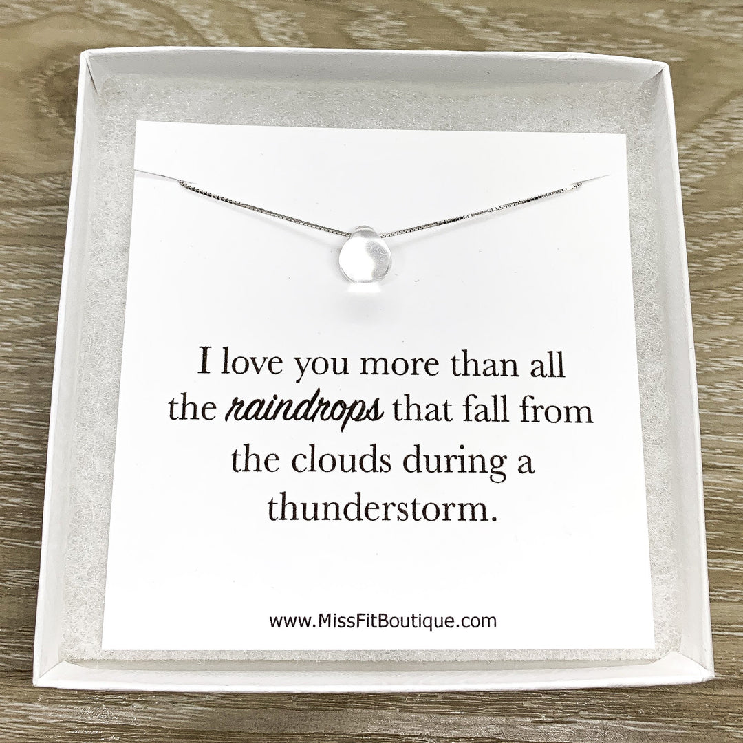 Clear Teardrop Necklace, I Love You More Than Card, Sterling Silver Jewelry, Anniversary Gift, Love Jewelry, Gift from Husband, Wife Gift