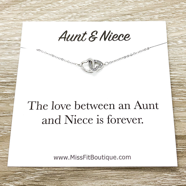 Aunt & Niece Gift, 2 Link Hearts Necklace, Sterling Silver Jewelry, Gift for Niece from Aunt, Niece Necklace, Birthday Gift, Meaningful Gift