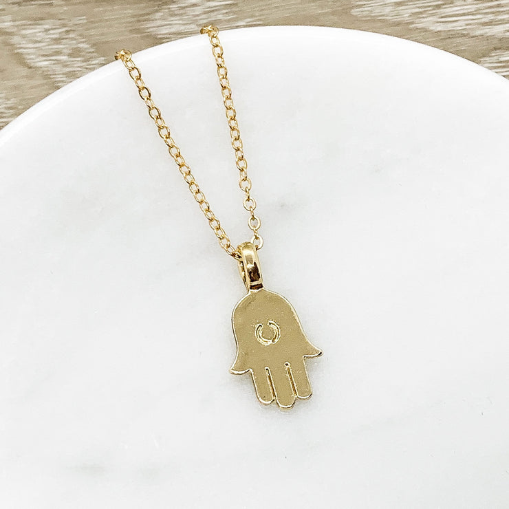 Protection Necklace, Hamsa Hand Pendant Gold, Spiritual Jewelry, Simple Reminder, Hand of Fatima Necklace, Gift for Her, Stocking Stuffer