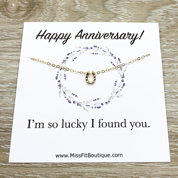 Happy Anniversary Card, Tiny Horseshoe Necklace, Lucky Charm Necklace, Wife Necklace, Minimalist Jewelry, Gift from Husband, Women