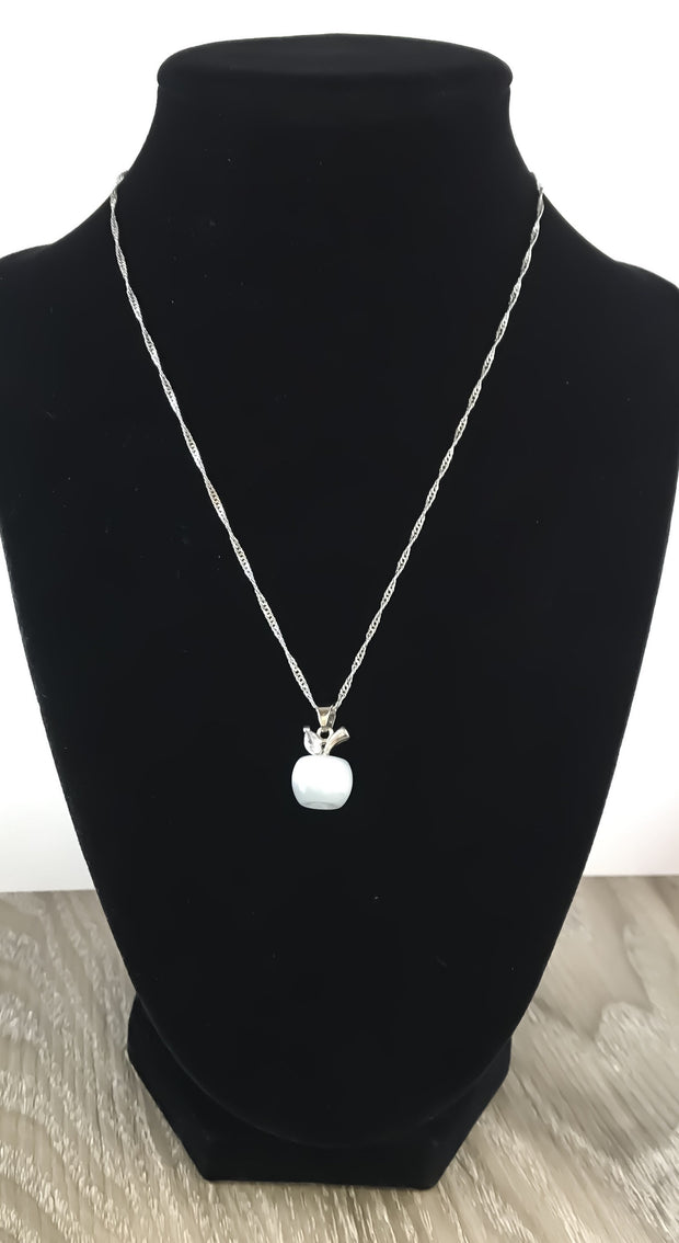 Dainty Opal Apple Necklace, Minimalist Jewelry, Apple Gift, Fruit Necklace, Opalite Necklace, Stocking Filler for Women, Gift for Student