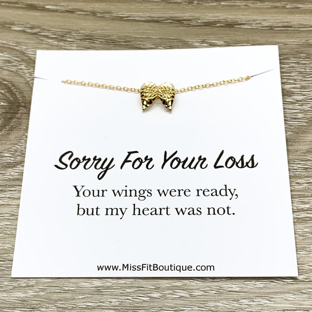 Tiny Angel Wings Necklace, Sorry For Your Loss Card, Grief Jewelry, Loss of Parent, Miscarriage Necklace, Loss of a Mom, Remembrance Gift