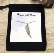 Single Angel Wing Necklace, Sorry For Your Loss Card, Grief Jewelry, Loss of Parent, Miscarriage Necklace, Loss of a Mom, Remembrance Gift