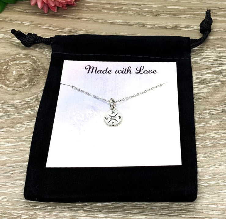 No Matter Where, Compass Necklace with Custom Card, Sterling Silver Necklace, Best Friends Necklace, Birthday Gift, Simple Reminder Jewelry