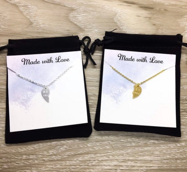 Split Hearts Necklace, Matching Friendship Necklace Set for 2, Half Heart Pendants, Best Friends Gift, Tweens BFF Gift