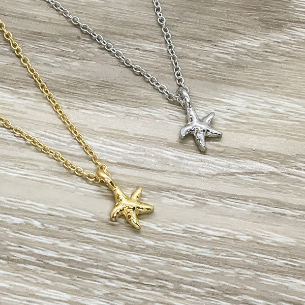 Tiny Starfish Necklace, Ocean Lover Gift, Beach Jewelry, Shell Pendant, Coastal Necklace, Seascape Jewelry, Gift for Her, Birthday Gift