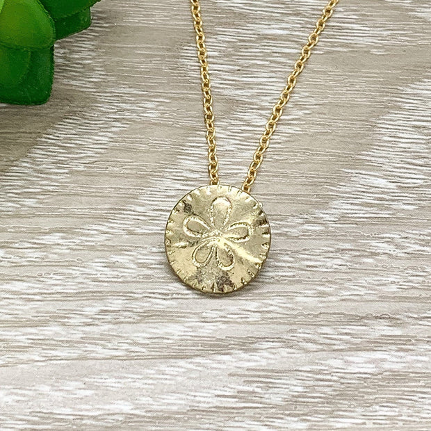 Sanddollar Necklace Gold, Ocean Lover Gift, Beach Jewelry, Shell Pendant, Coastal Necklace, Seascape Jewelry, Beach Wedding, Summer Jewelry